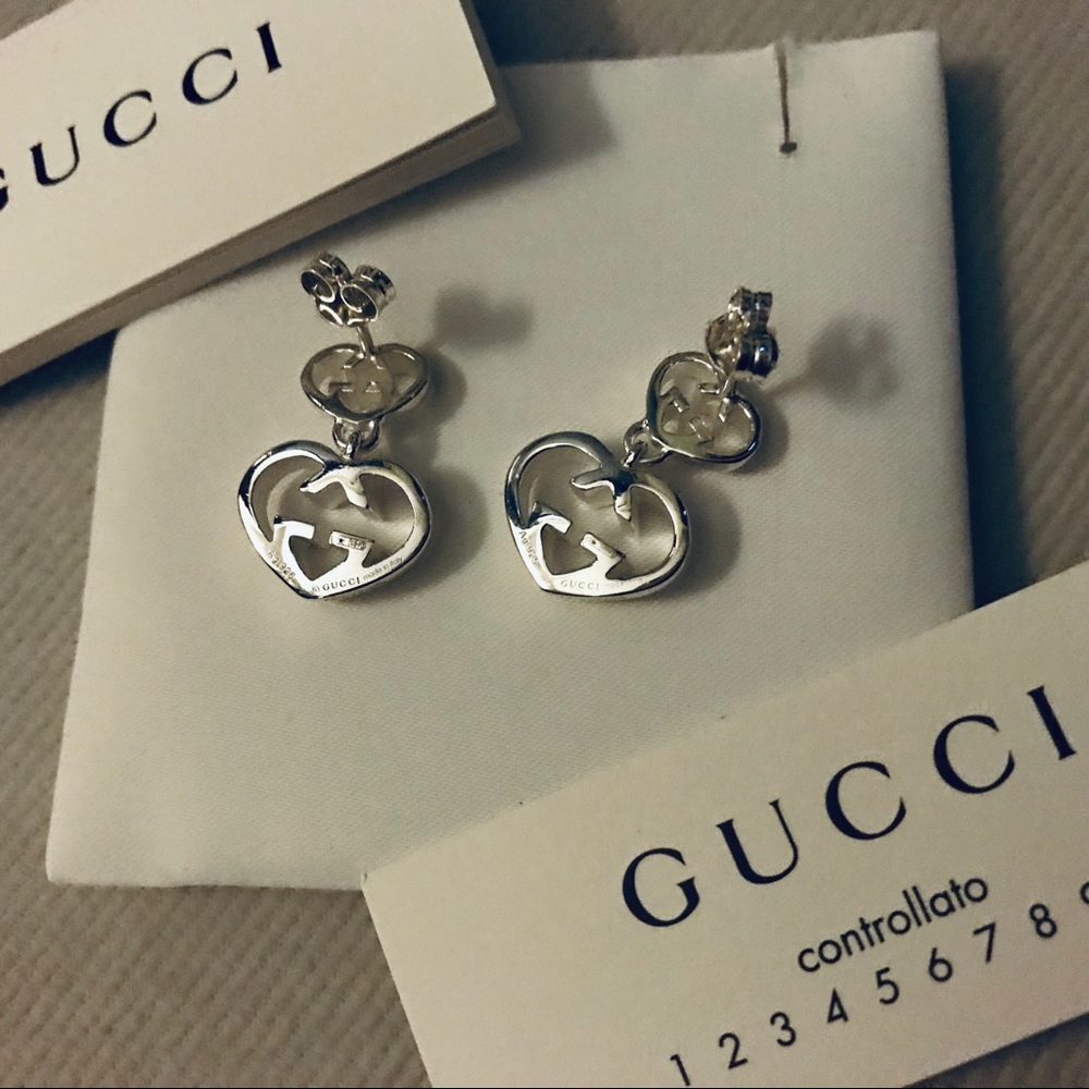Gucci Sterling Sliver G Heart Logo Earrings💋HP😍 - Picture 2 of 8
